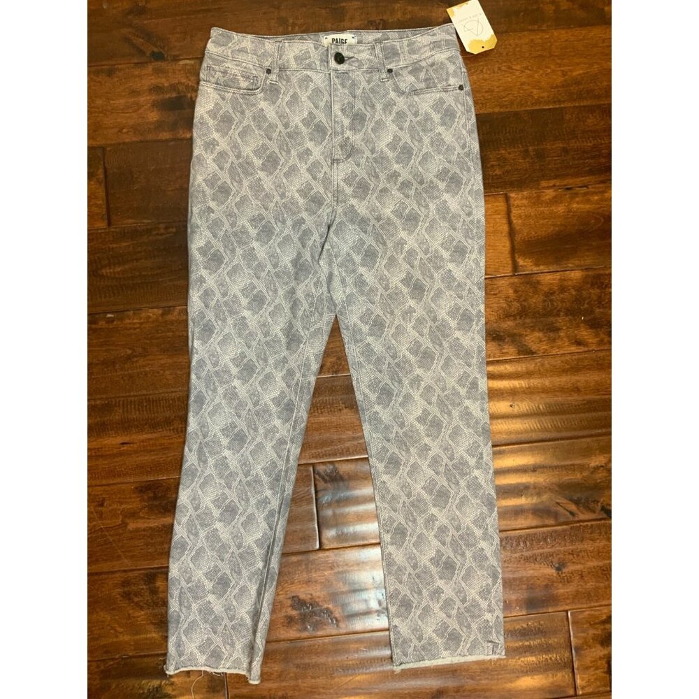 Paige White and Gray Snakeskin Hoxton Slim Jeans, Size 29